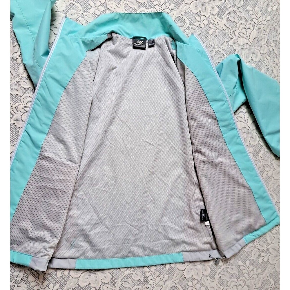 New Balance Women's Medium Full Zip Windbreaker Run Jacket Turquoise Blue & Gray - Picture 8 of 10